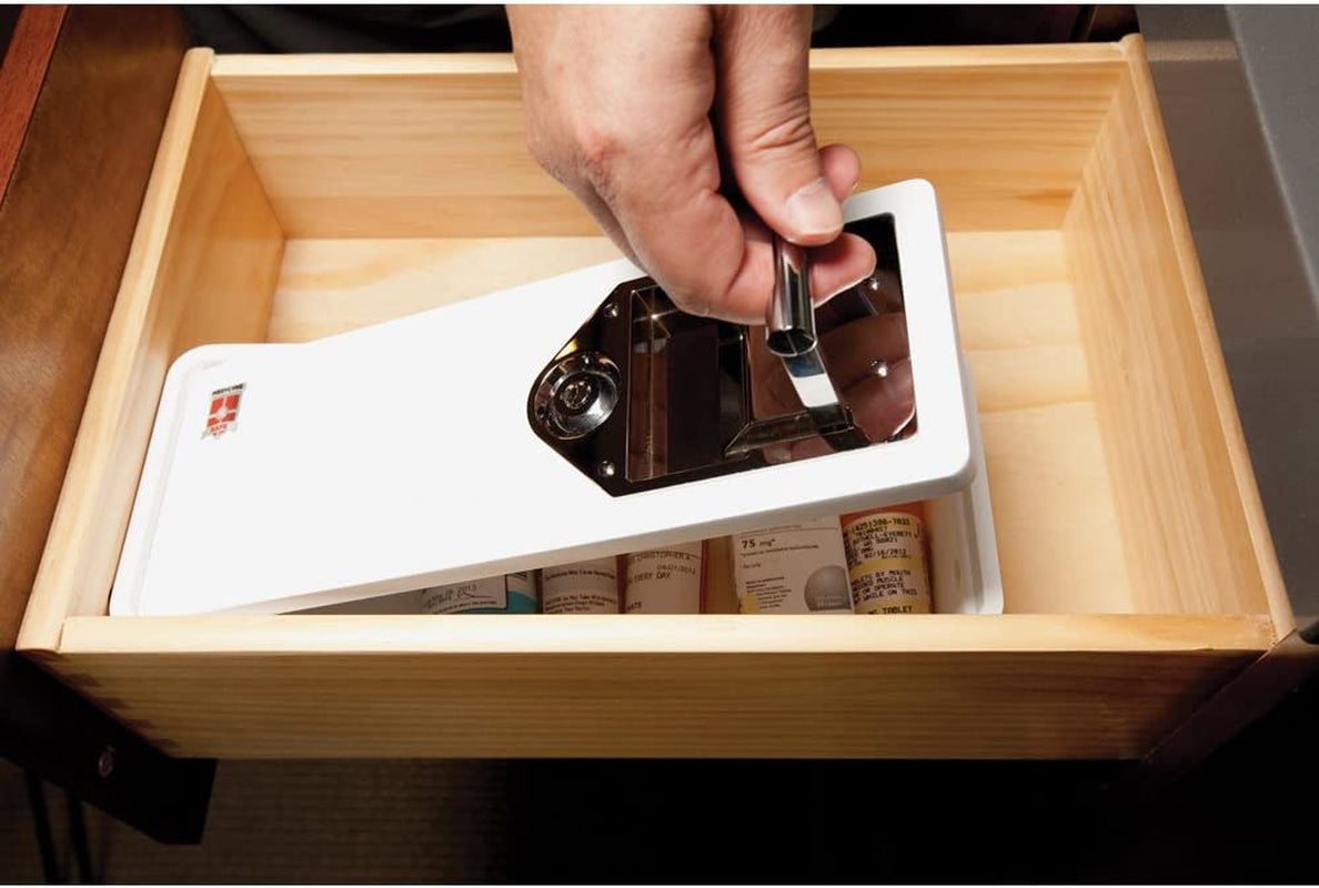 -Lock Box to Secure Prescription Medication-Fits inside Medicine Cabinets/Vanity Drawer, White